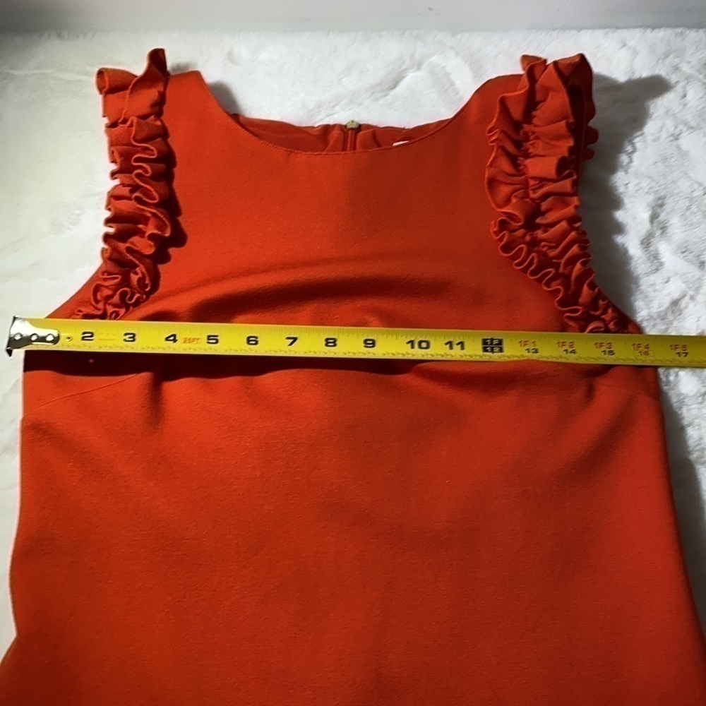 Trina Turk Orange Ruffle Shoulder Sheath Dress Size 2 - Picture 10 of 13